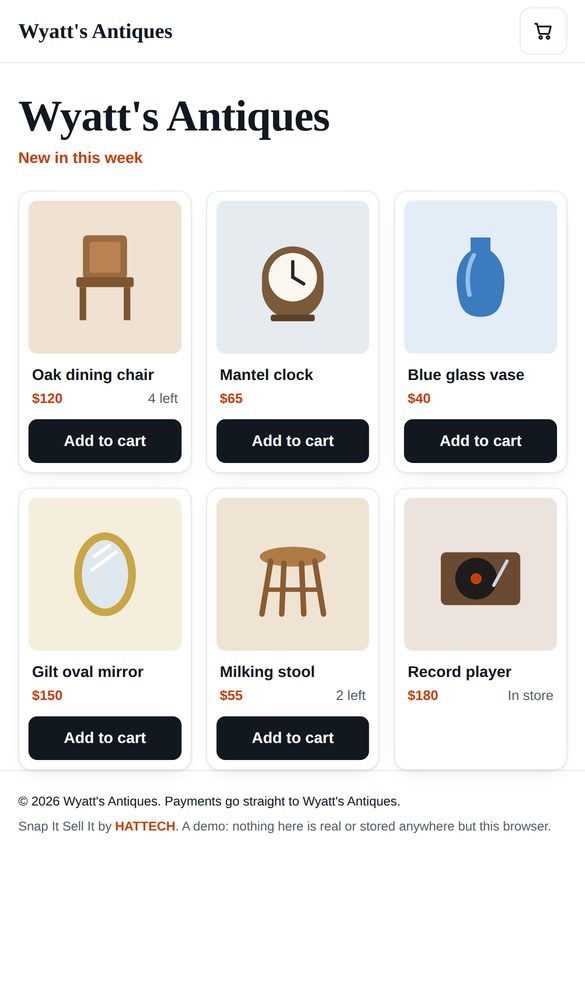 A My Storefront shop on a phone: Wyatt's Antiques